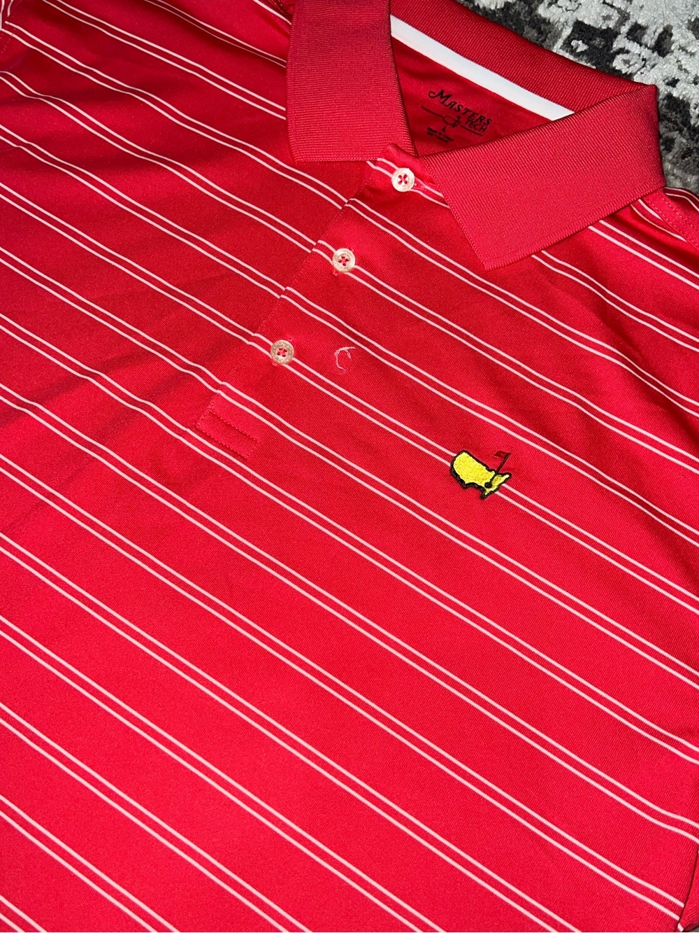 Masters Red white Striped Polo Shirt ballpark coral sz Large Men’s golf